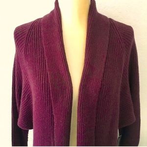 Leith Womens S Open Front Long Cardigan Rib Knit Dolman Sleeve Burgundy